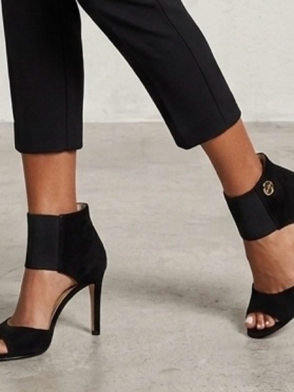 Michael Kors Black Suede Open-Toe Ankle-Cuff Heels